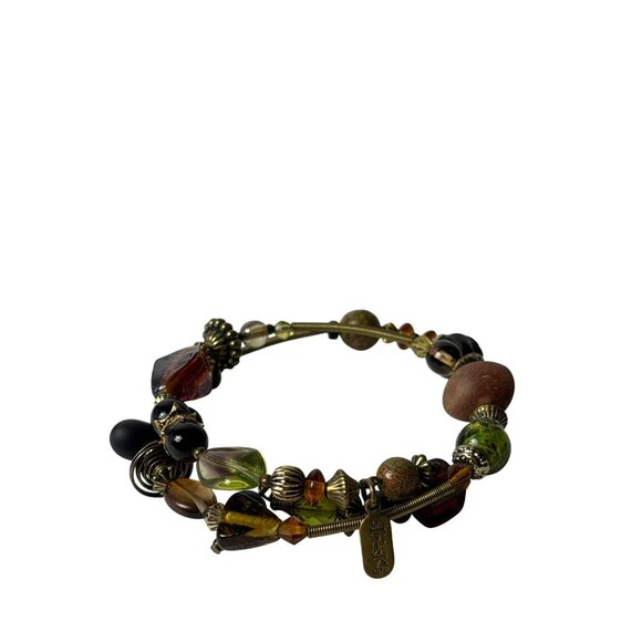 Treska Glass Wooden Metal Beaded Wrap Bracelet Vintage Y2K Boho Mixed Media - Picture 2 of 4